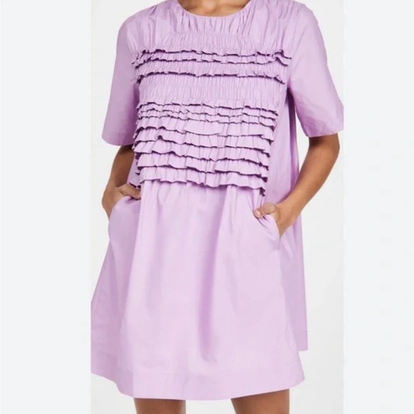 English Factory Dresses & Skirts - English Factory Purple Short Sleeve Cotton Blend Ruffle Detail Dress.